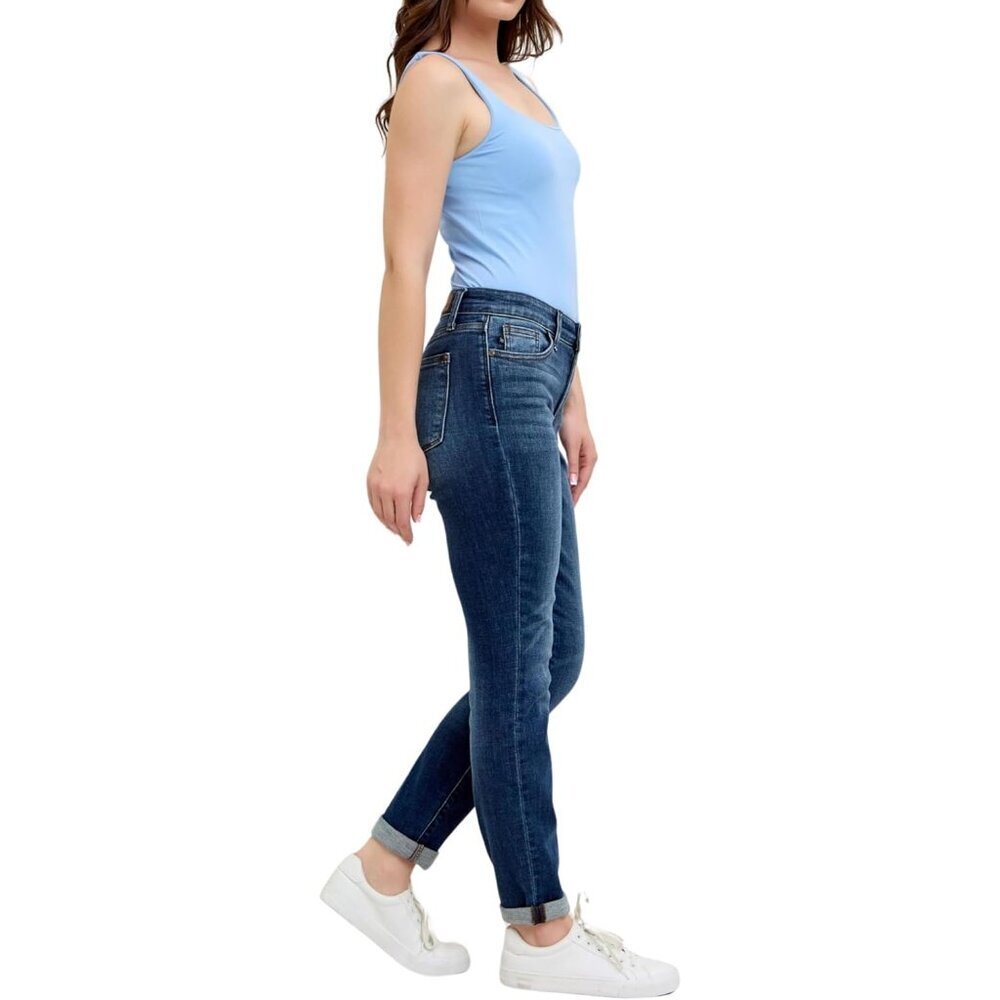 Women's Slim Fit Cuffed Jeans Medium Wash Stretch Zipper Inseam 28-32 - Picture 4 of 8